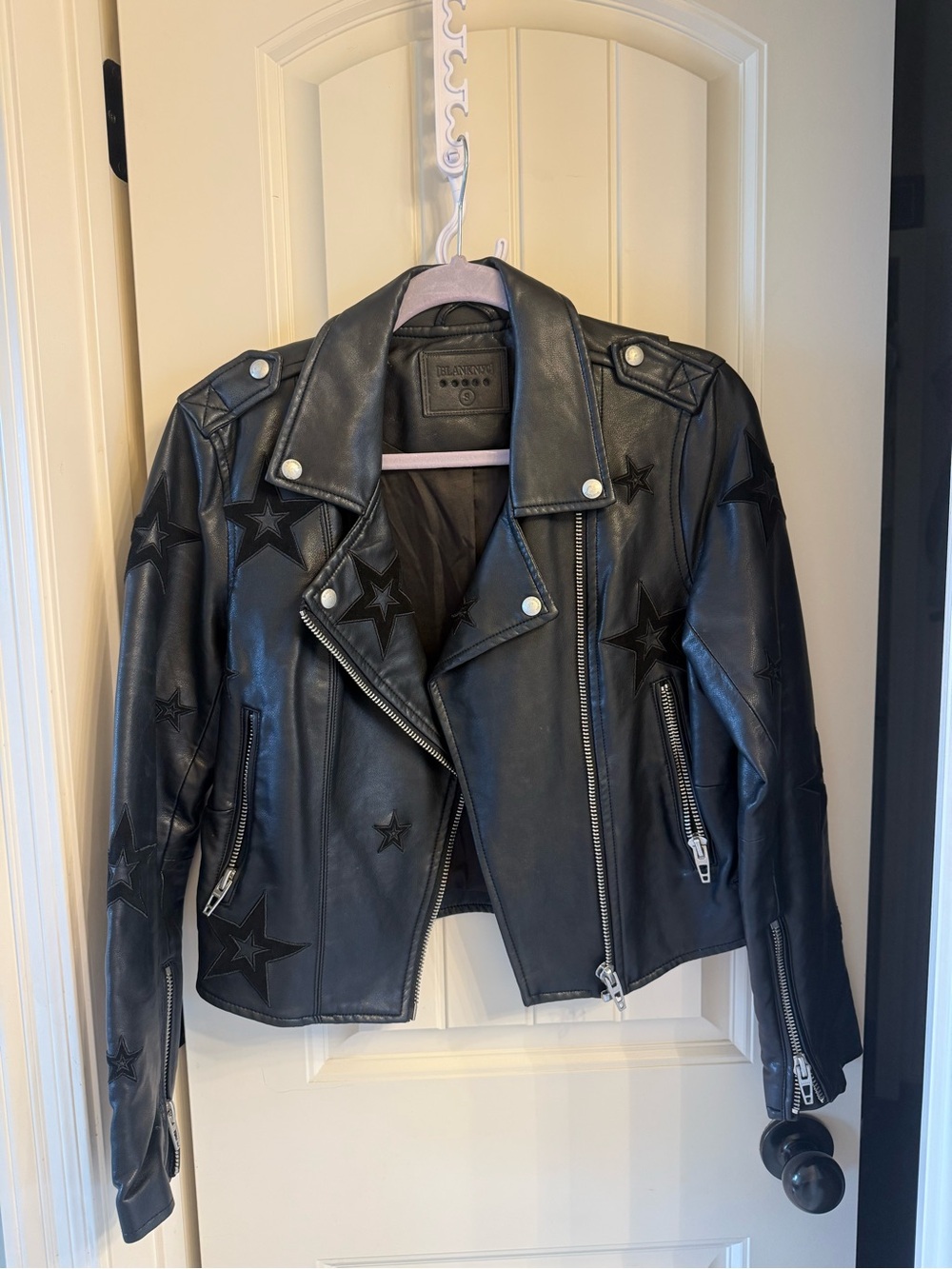 BLANK NYC Black Star Embossed Faux Leather Moto Jacket - Women